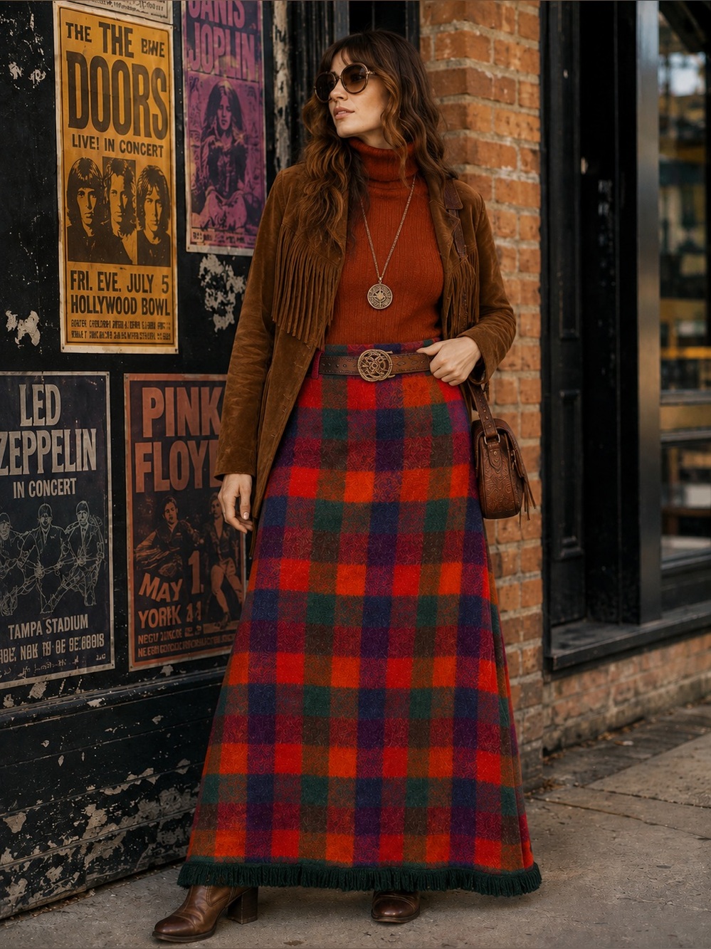 Handmade Vintage 70’s Wool Plaid Maxi Skirt in Multi-Color
